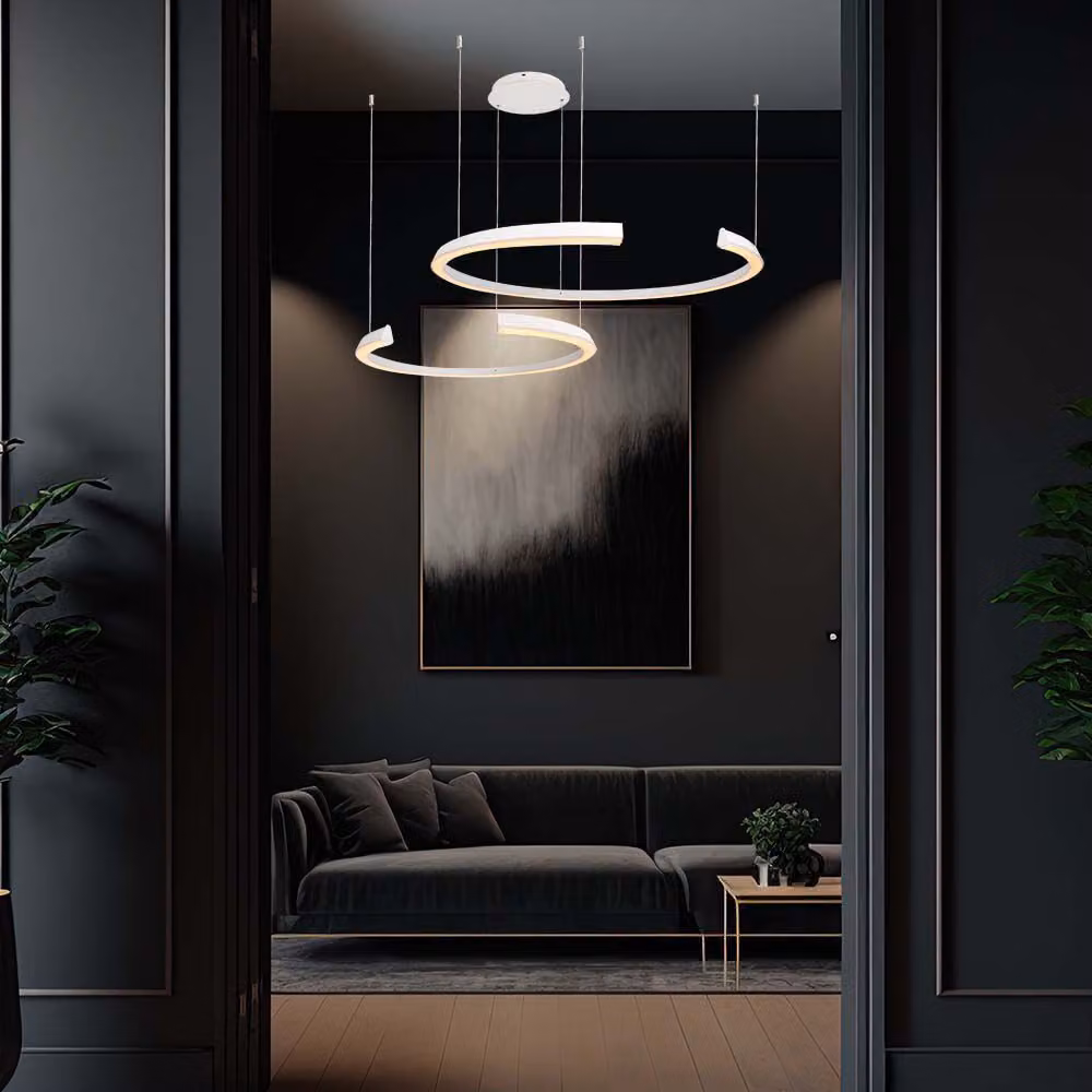V-TAC VT-7914 Lampadario led a sospensione con 2 mezzaluna distanziate 48W in Metallo corpo Bianco 110*80*120cm 3000K Triac Dimmerabile - 14992
