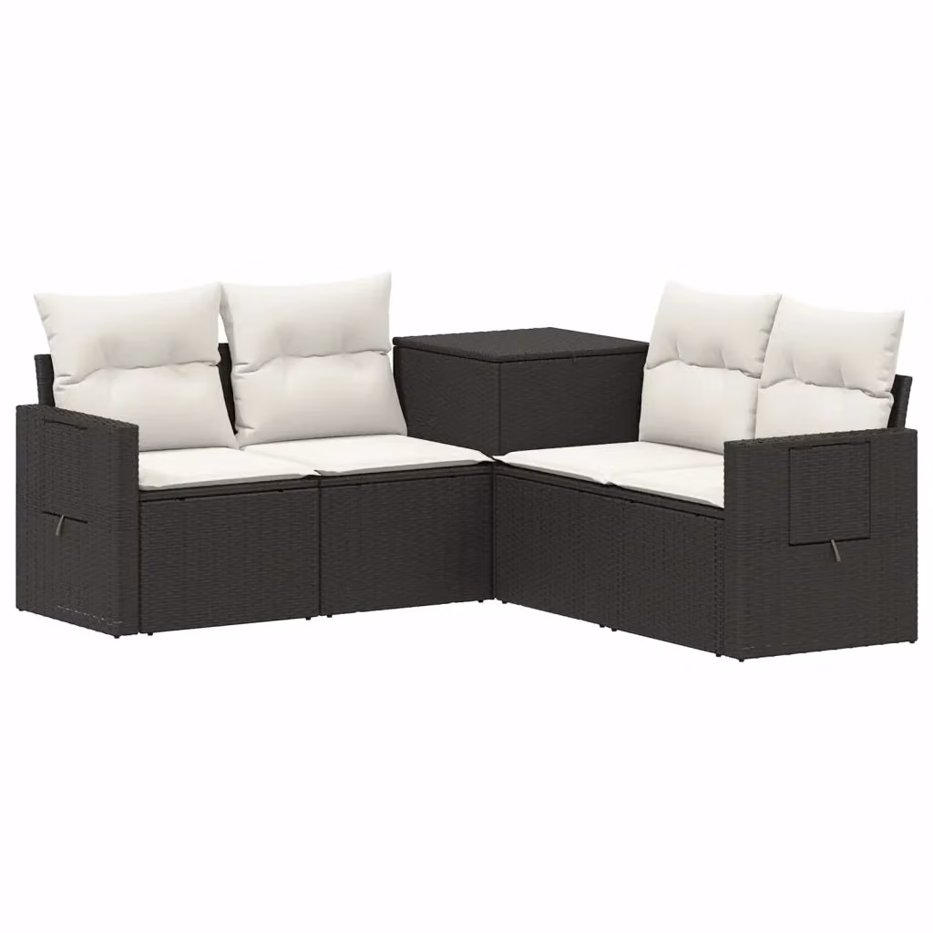 Set di divani da giardino a forma di L vidaXL in polyrattan nero e bianco con cuscini inclusi – 2