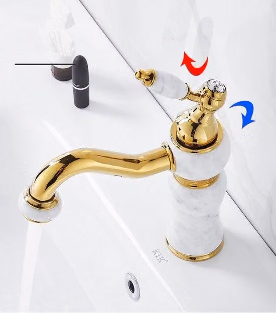Rubinetto da bagno e da cucina in ottone dorato e marmo - Acqua calda e fredda - Rubinetto da cucina - Rubinetto da bagno dorato