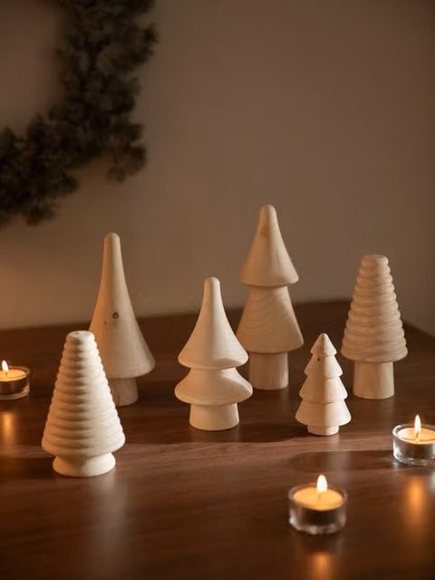 Set di 6 decorazioni natalizie naturali Forest in legno beige e marrone Kenay Home