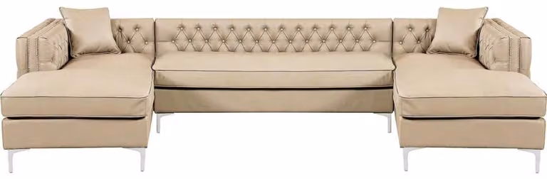 Ecksofa Beige Wohnlandschaft Couch Eckgarnitur Polster Chesterfield Möbel Design