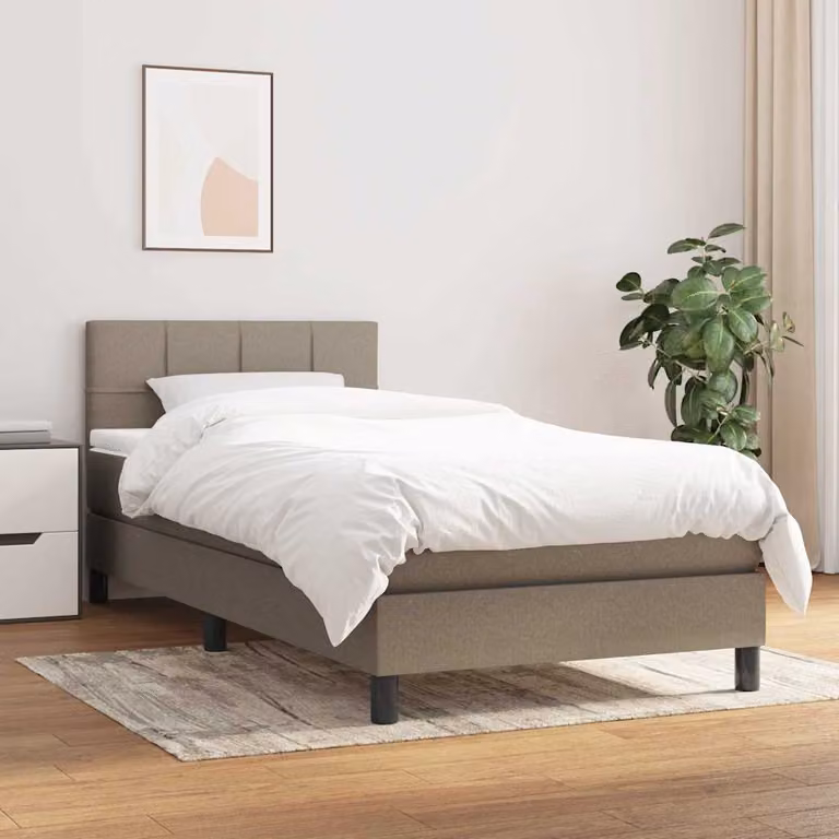 vidaXL Letto Ibrido con Materasso in Tessuto Beige e Bianco, L/P/H: 90 x 190 x 193 cm