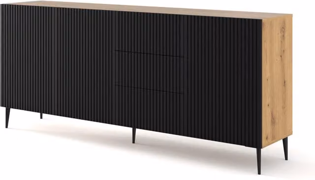 Mobile Ravenna Bim Furniture in MDF rivestito rovere e nero opaco con gambe in metallo