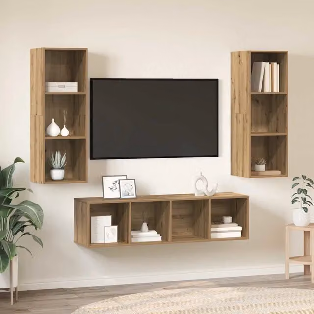 Set mobile TV 3 pz-Set di 3 Credenza per TV Rovere artigianale Legno multistrato 901490