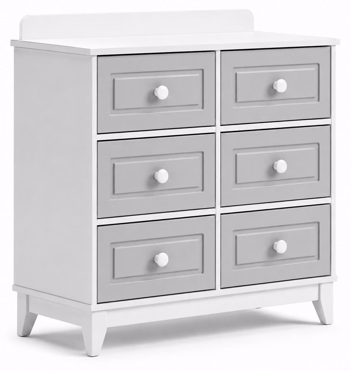 Comodino moderno per cameretta, bianco e grigio, con sei cassetti