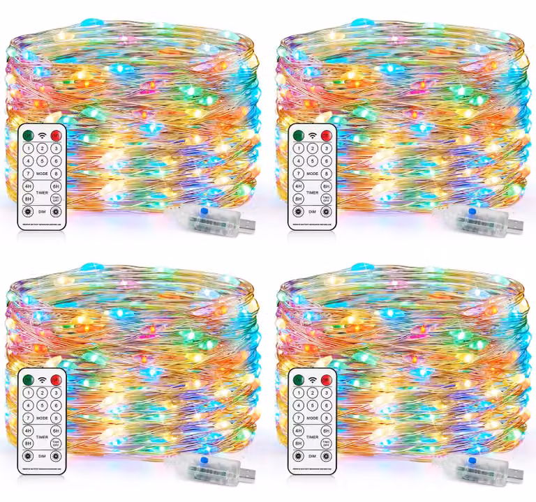 Catena luminosa USB, 10 metri, 100 LED, 8 modalità, impermeabile, con telecomando