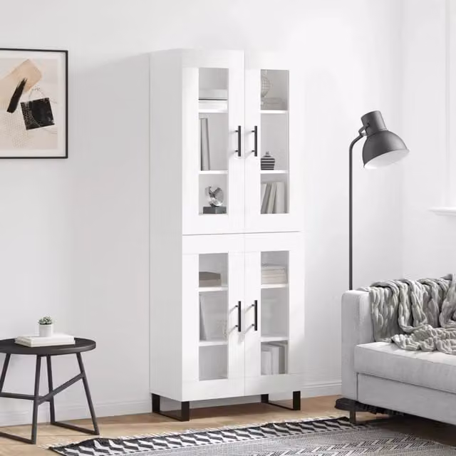 Credenza moderna bianca vidaXL in legno, vetro e metallo L: 69,5 cm, P: 34 cm, H: 180 cm