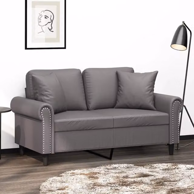 Divano a 2 Posti con Cuscini-Sofa 2 Posti con Cuscini Grigio 120 cm in Similpelle 778833
