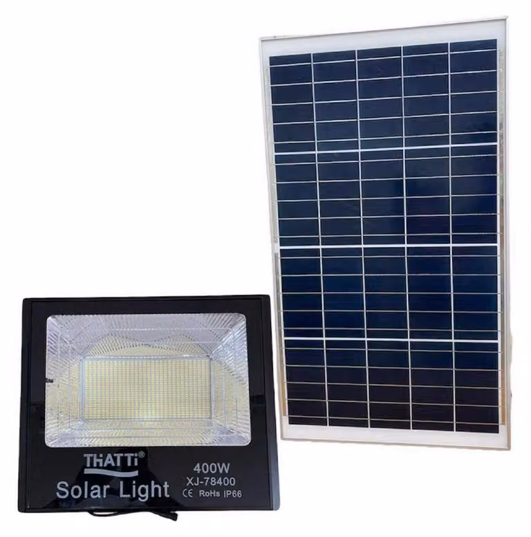 Faro a LED solare da 400 W, con sensore di luminosità, telecomando, dimensioni 35x28,7x8,5 cm
