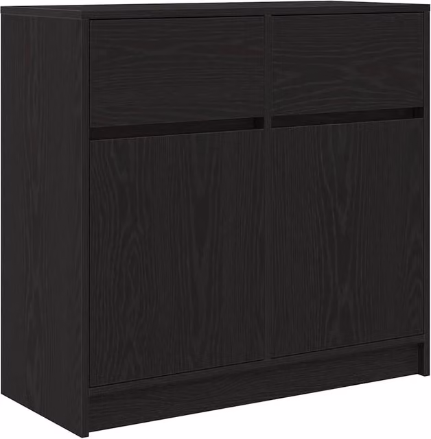 Credenza moderna in legno multistrato Rovere Nero con cassetto, L 80 cm x P 34 cm x H 76 cm