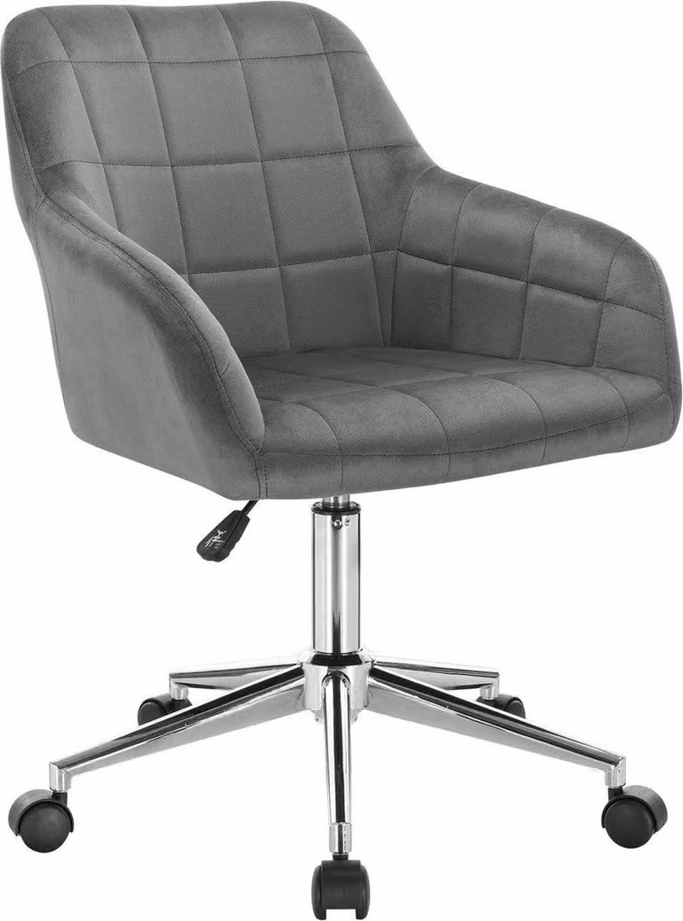 Sgabello da lavoro Happyment Vida – Grigio scuro – Velluto – Regolabile in altezza – Ergonomico – Con braccioli – Girevole – Rotelle
