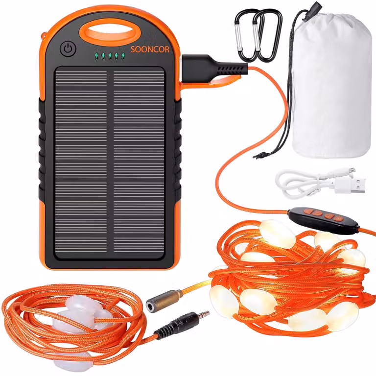 Catena luminosa da 9 metri, alimentazione solare, batteria ricaricabile tramite USB, 17 LED, 7 modalità, ideale per campeggio e decorazione