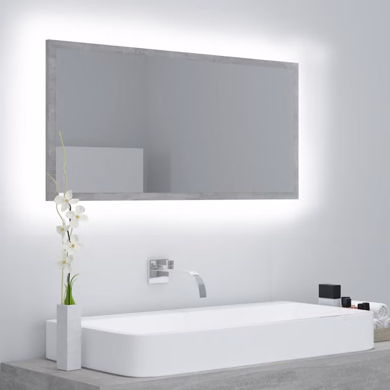 Specchio da bagno moderno vidaXL con LED Grigio, L 90 cm, P 8,5 cm, H 37 cm