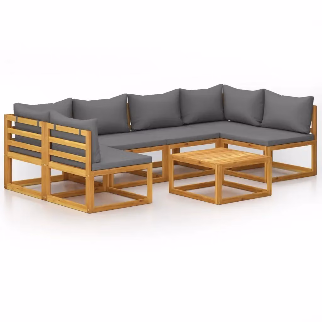 Set da giardino moderno vidaXL composto da 7 pezzi in legno di acacia con cuscini grigi e tavolino da esterno – 2