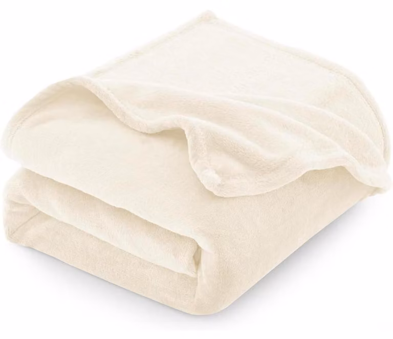 Coperta plaid XXL, 230x270 cm, in flanella color crema, adatta per tutte le stagioni