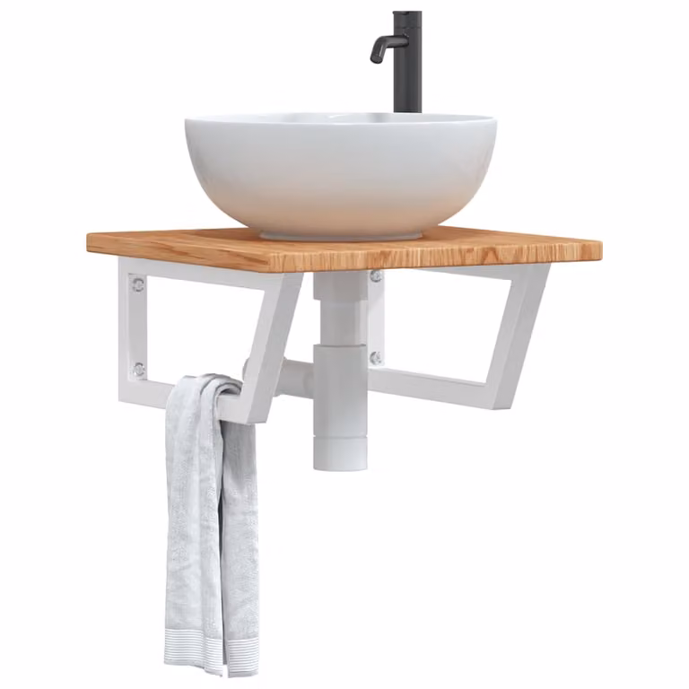 vidaXL Ripiano a Parete per Lavabo in Rovere e Metallo, Marrone e Bianco