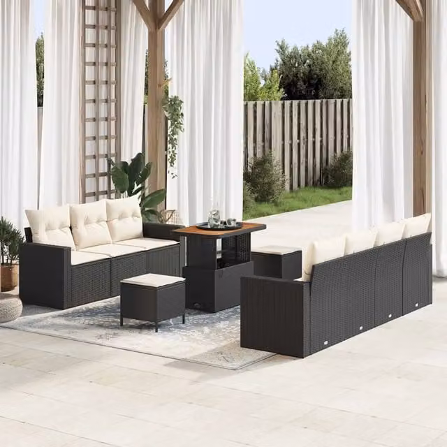 Set Divano da Giardino 10 pz 7-Numero di posti Nero e Crema 3363530