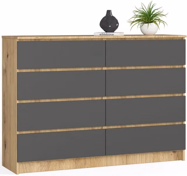 Cassettiera AKORD K140 Quercia Artisan 138 cm 8 cassetti inserto frontale Grigio Grafite 138x40x99 cm