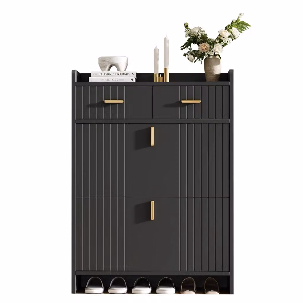 Scarpiera salvaspazio Minimal con cassetto nera per ingresso e corridoio L: 75 cm, P: 24 cm, H: 108,5 cm – 2