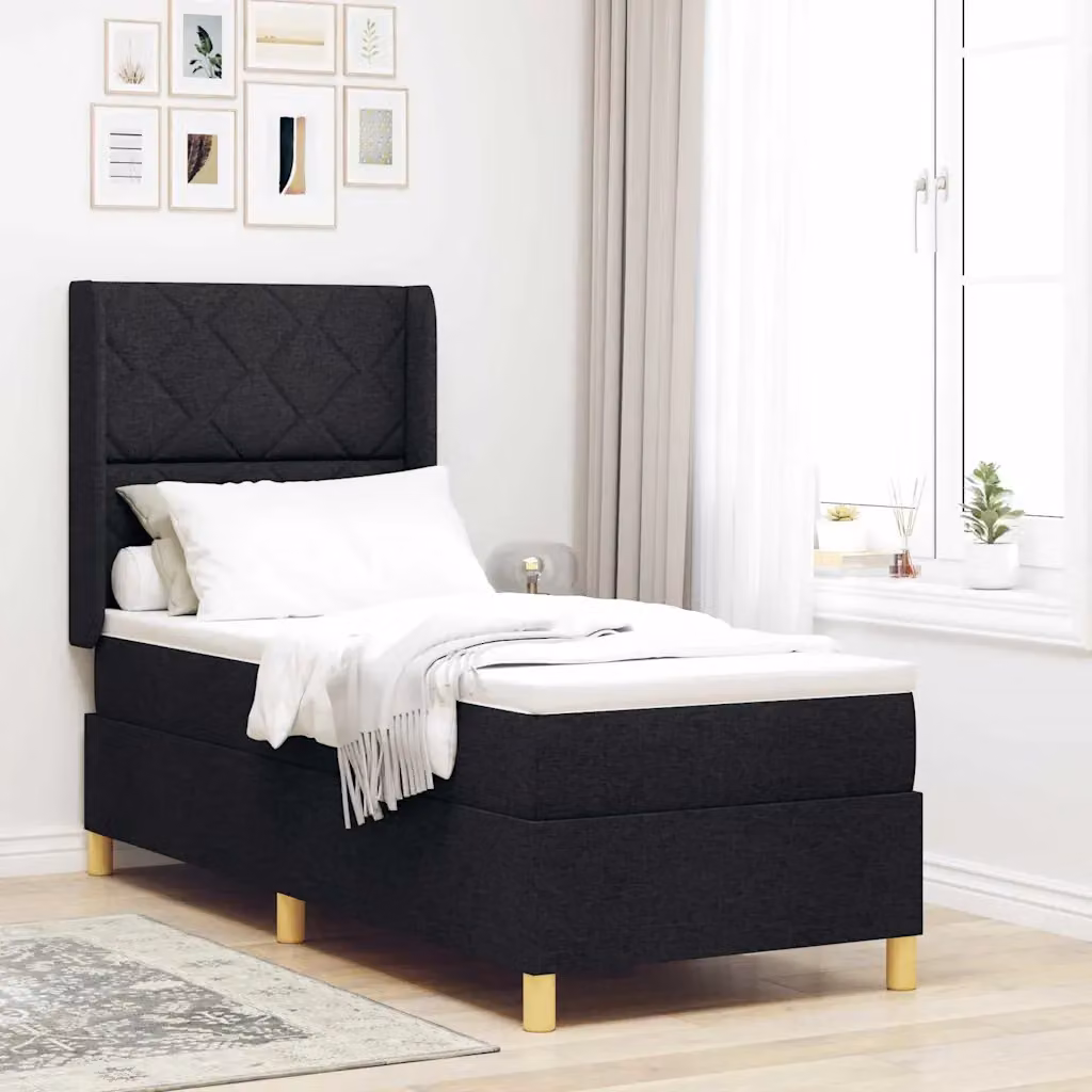 Letto a molle con testiera vidaXL in tessuto nero e oro L 200 x L 80 x H 128 cm – 1