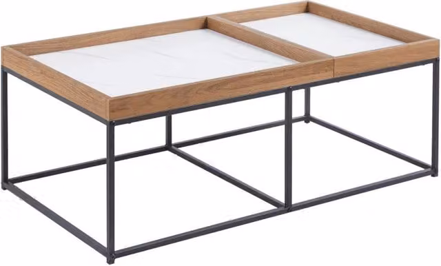 Tavolino Ray Casa Collection con top in marmo bianco e legno naturale L/P/H: 100 x 50 x 40 cm