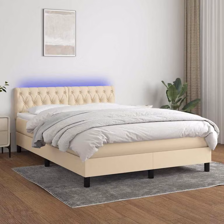 Letto Ibrido con Materasso e Illuminazione LED vidaXL in Tessuto Beige e Bianco L/P/H: 140 x 200 x 88 cm