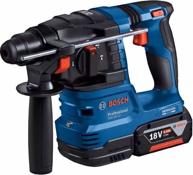 Martello tassellatore a batteria Bosch Professional GBH 18V Blue con 2 batterie ricaricabili e forza d'urto di 1.9J – 1