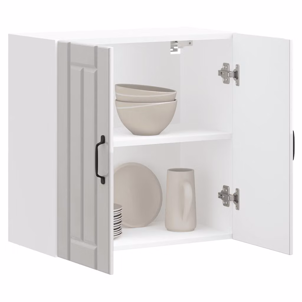 Pensile da cucina moderno vidaXL Lucca bianco lucido con ante in vetro e ripiani interni in legno e MDF L 60 cm, H 31 cm, P 25 cm