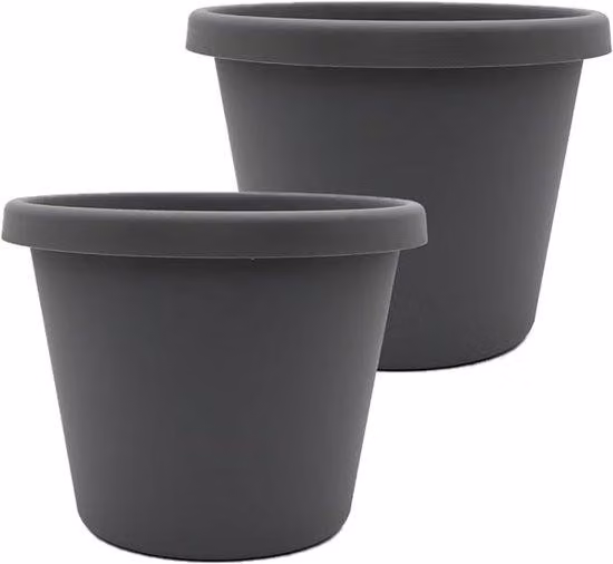 Vaso da fiori in plastica da 25 cm, con fondo anti-scivolo, grigio, per interni/esterni, confezione da 2 pezzi