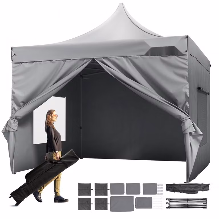 Padiglione 304,8x304,8x320cm - Tenda da giardino di alta qualità in tessuto argentato 500DPoliuretano- Padiglione pieghevole regolabile in altezza, compresa la borsa per riporlo - Tenda da festa per 6-8 persone - Tenda pop-up - Tenda pieghevole per campeg