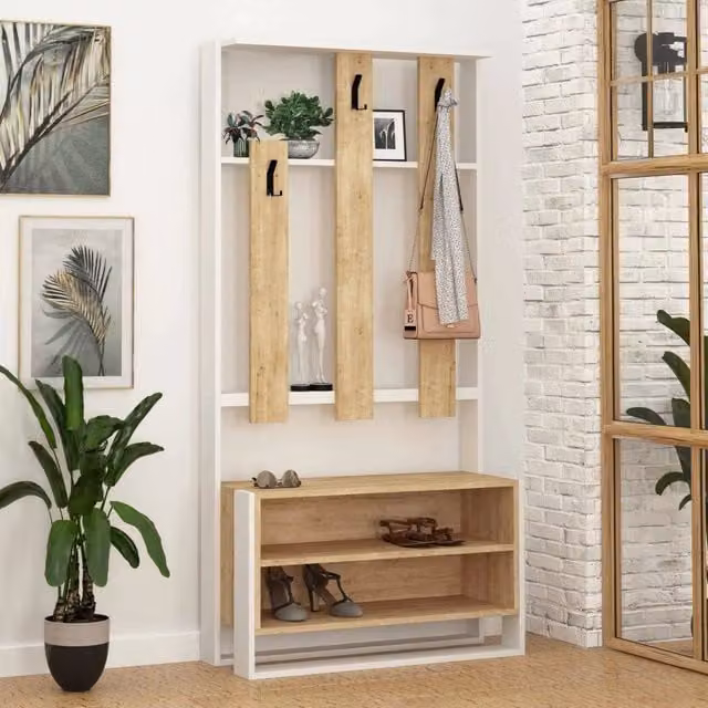 DMORA Toraji Mobile da Ingresso Moderno Bianco con 6 Ante e Ripiani, L: 90 cm, P: 36 cm, H: 180 cm