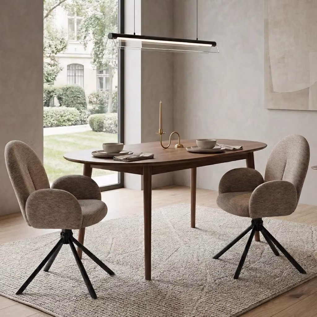 Set di 2 sedie da pranzo girevoli MIVRAY con braccioli in tessuto beige e struttura in metallo nero per interni – 2