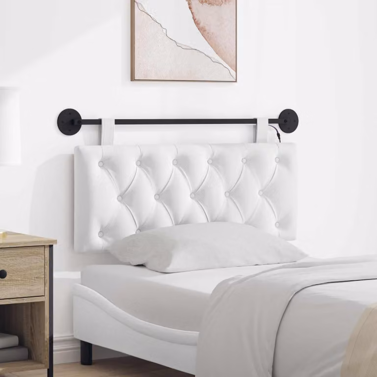 Testiera per letto sospesa vidaXL con luce LED integrata in tessuto bianco