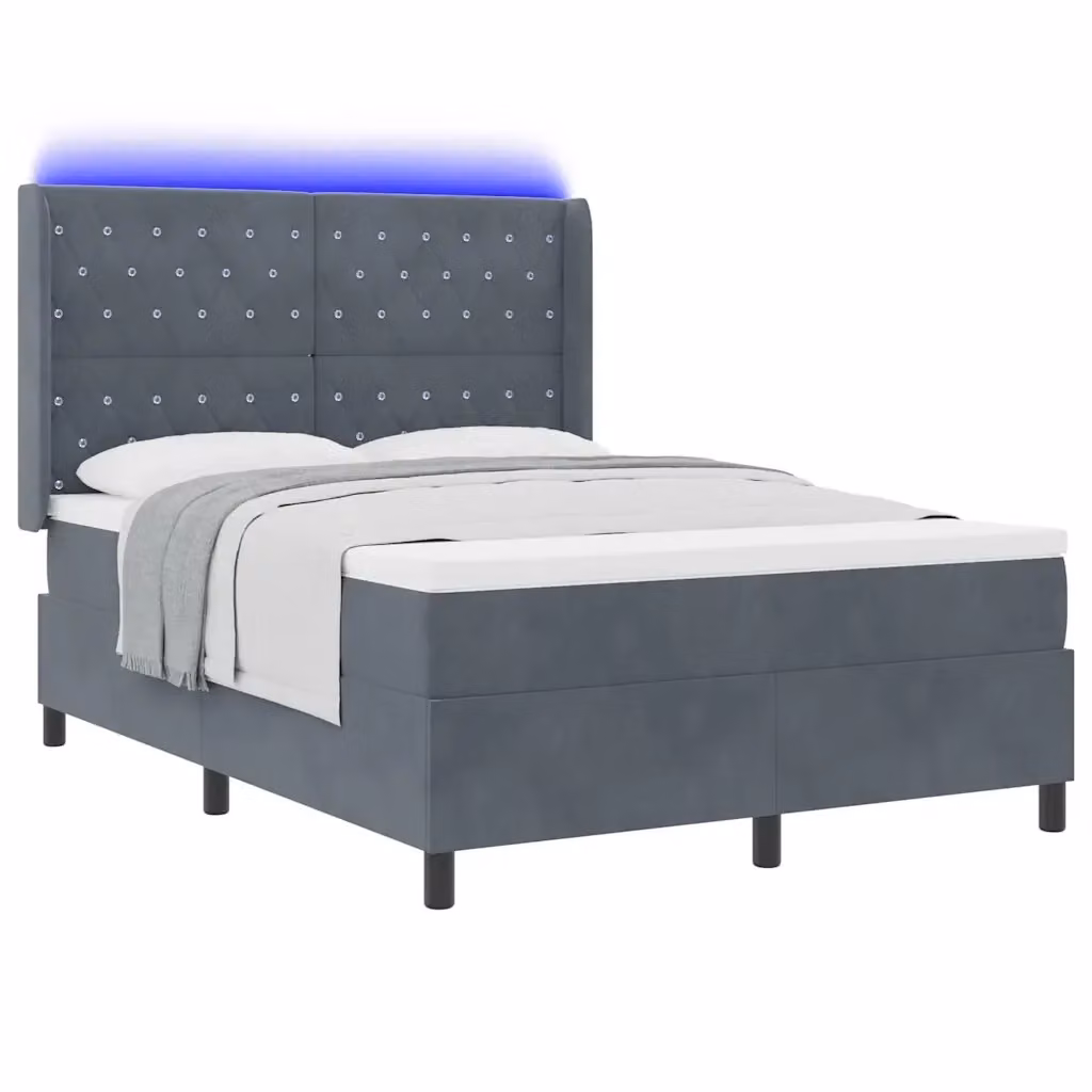 Letto a molle vidaXL in velluto grigio con strisce LED e porte USB, L/P: 140 x 200 cm – 2