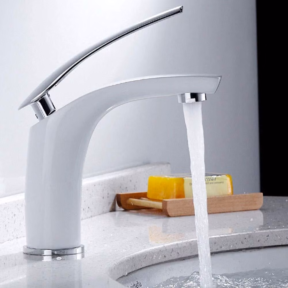 Miscelatore monocomando per lavabo, colore bianco, per acqua fredda e calda, design moderno