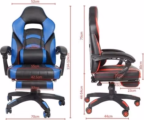 Sedia girevole da gaming nera/bianca con poggiapiedi, inclinazione 140°, regolabile in altezza