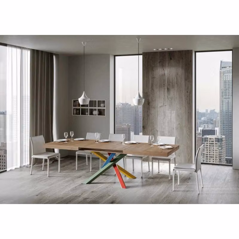Tavolo allungabile Volantis ITAMOBY con telaio a X in metallo e piano in legno color Quercia Natura e finitura opaca, L/P: 200/304 x 90 cm – 2