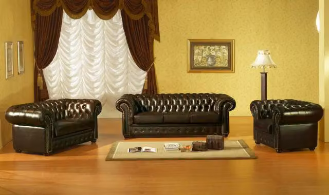 Chesterfield Sofagarnitur Sofa Couch Polster Sitz 3+2+1 Garnitur Ledersofa Napo2