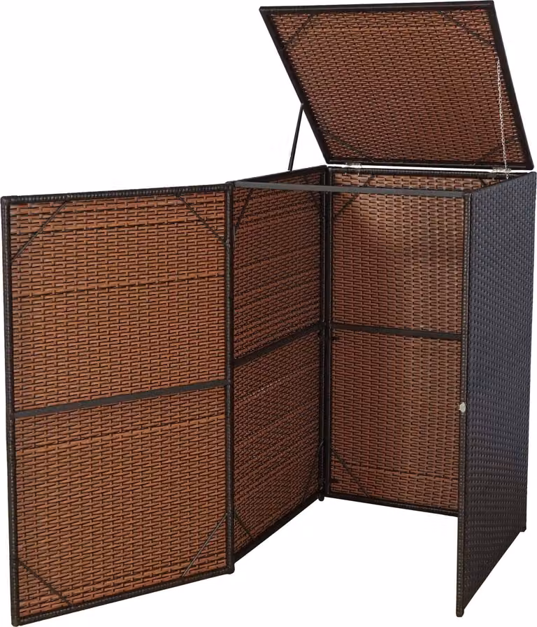 Coperchio per cestino HWC-E25, coperchio per cestino per rifiuti, poli rattan 120l ~ marrone