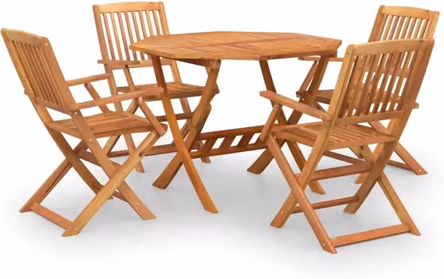 Set da Pranzo per Giardino 5 pz in Legno di Acacia Marrone con Tavolo Rotondo e Sedie Pieghevoli DESIGN IN