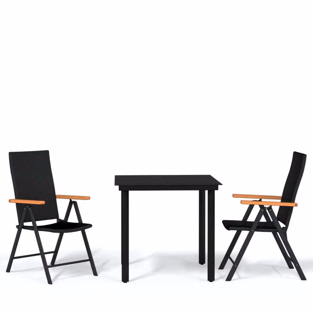Set Mobili da Pranzo per Giardino 3 pz Nero