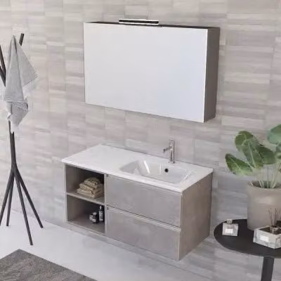 Mobile bagno sospeso Master INBAGNO grigio opaco con lavabo a destra e specchio contenitore L: 101 cm, P: 46 cm, H: 60 cm