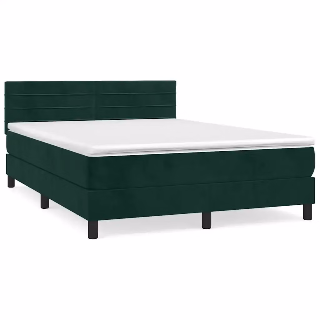 Letto Ibrido con Giroletto a Molle e Materasso vidaXL in Velluto Verde Scuro e Bianco L/P: 140 x 190 cm – 2