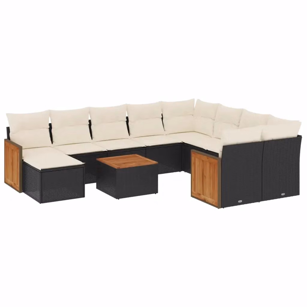 vidaXL Set Divani da Giardino 11 pz in Polyrattan Nero con Cuscini e Tavolino da Esterno – 2