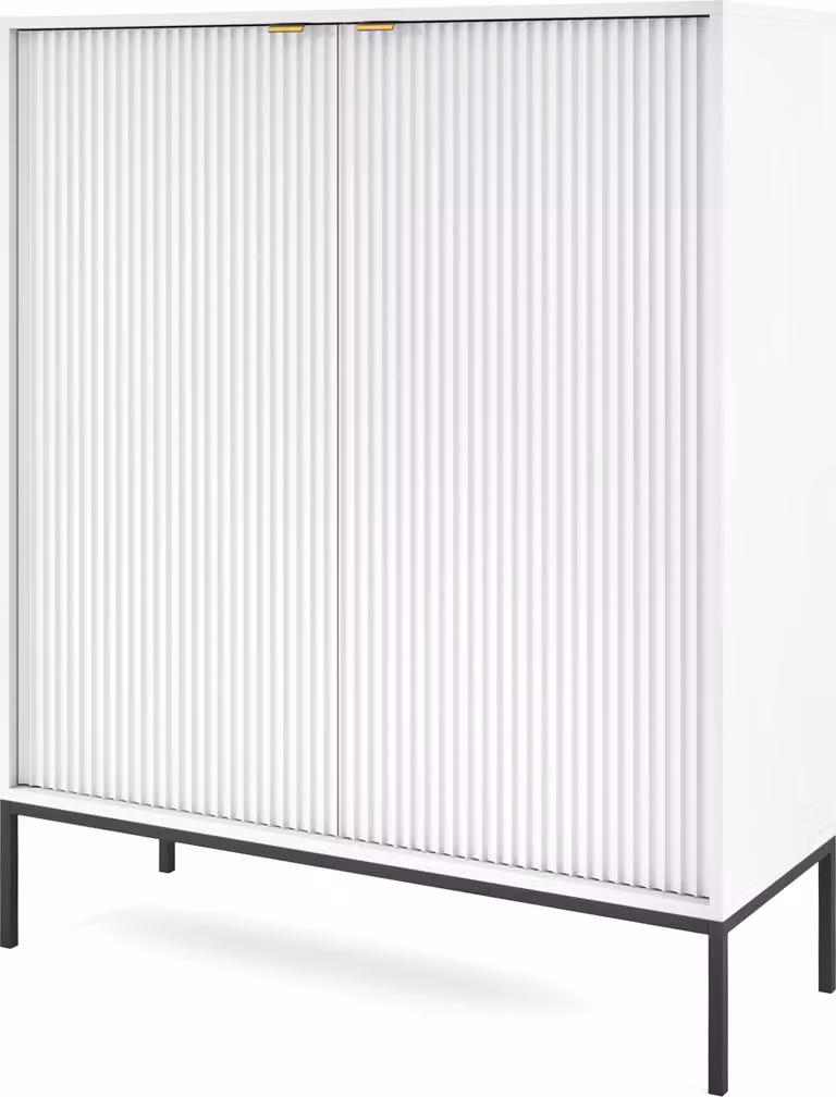 Cassettiera: 2 ante, bianco, nero, 104 x 125 x 39 cm, maniglie dorate