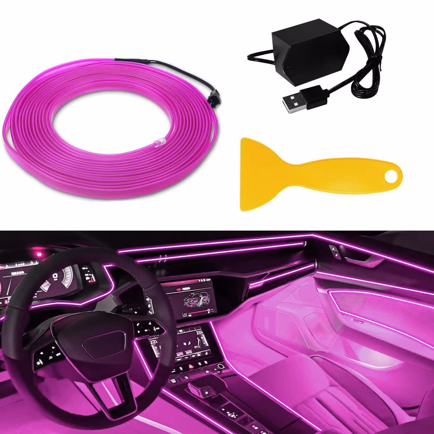 Striscia luminosa LED da 5 metri, rosa, con connessione USB, ideale per l'illuminazione d'ambiente, con bordi da 6 mm, adatta per l'interno dell'auto