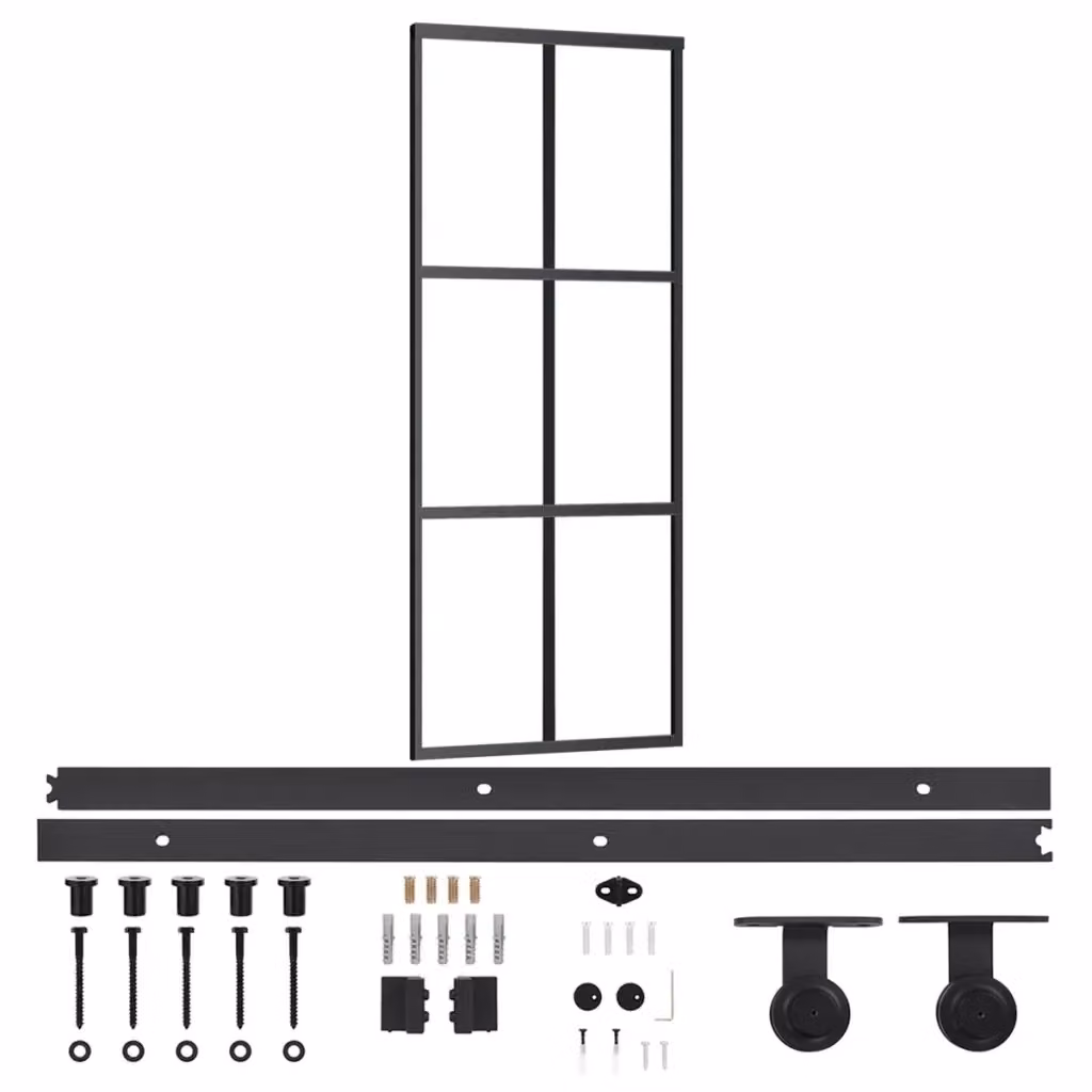 Porta Scorrevole vidaXL in Alluminio e Vetro Trasparente con Kit di Montaggio, Colore Nero, L: 76 cm, H: 205 cm – 2