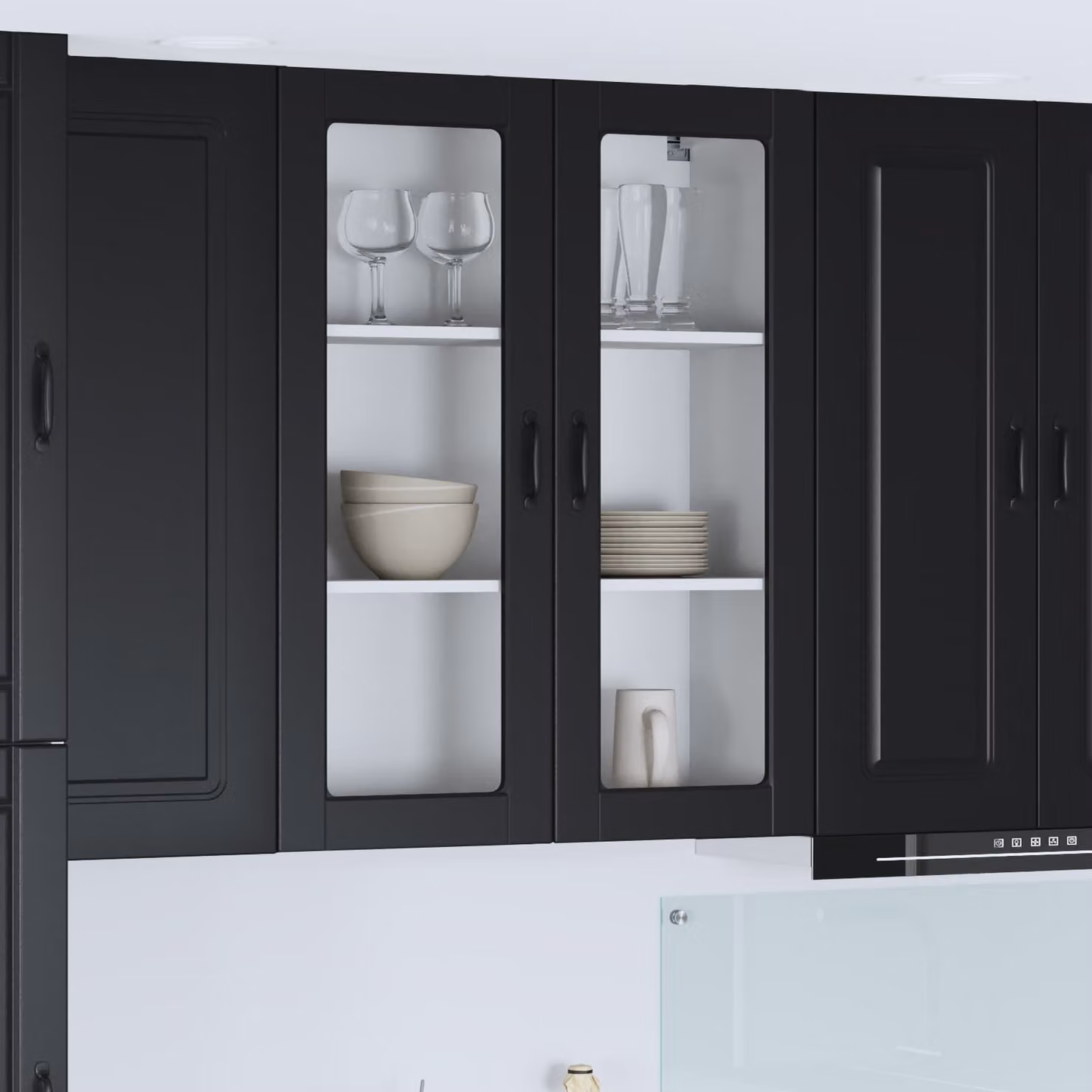 vidaXL Mobile Unità Pensile da Cucina Kalmar con Ante in Vetro Nero L: 80 cm, P: 31 cm, H: 100 cm