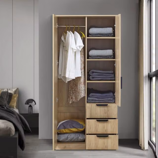 Armadio Guardaroba Eiselfing con Scomparti e Cassetti 176 x 80 x 52 cm Effetto Rovere [en.casa]