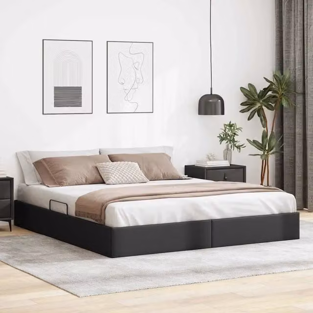 Letto con Contenitore Nero 193 x 203 cm Similpelle 3369976